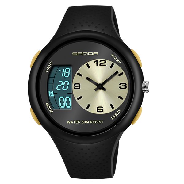 

sanda 763 dual display outdoor sports watches mens fashion 5bar waterproof military wristwatches electronic watch relogio, Slivery;brown