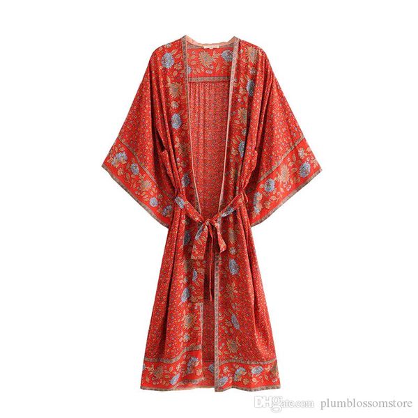 

women boho coat kimono print sashes long batwing sleeve summer cardigan blouses shirts loose bohemian beach and coats spring autumn