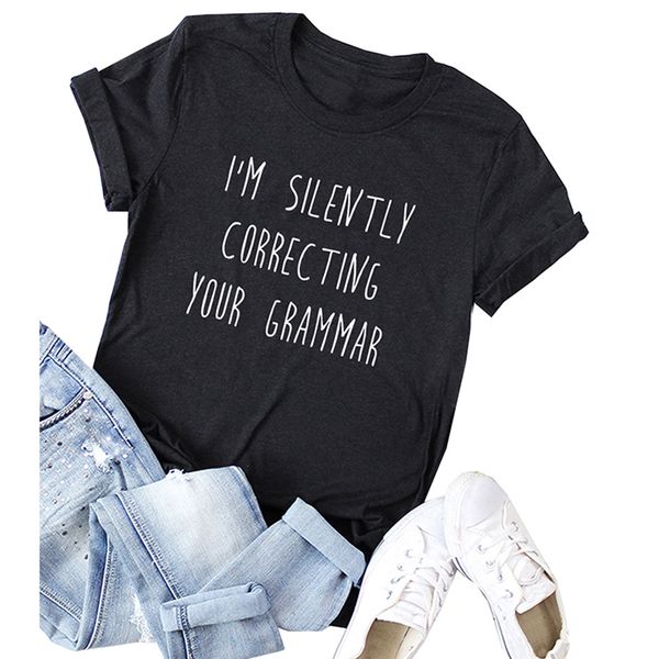

summer oversized t shirt women im silently correcting your grammar letter t shirt letter print o neck short sleeve plus size top, White