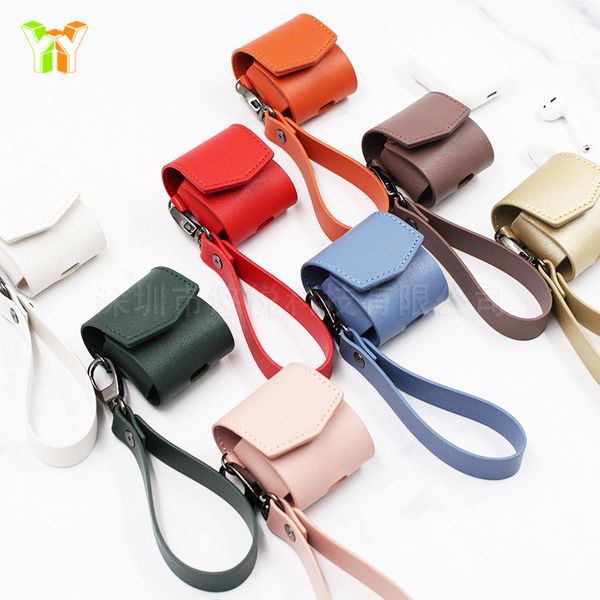 

new airpods case 1/2/3pro protective shell color matching leather bluetooth headset holster korean pu wireless headset bag delivery lanyard
