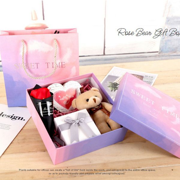 

soap flower luxury handmade bouquet roses carnations gift box wedding home fausse fleur #3d10