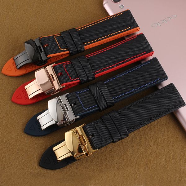 

and soft genuine leather with waterproof rubber bottom watchband for men's sports watch band strap 20 22mm, Black;brown