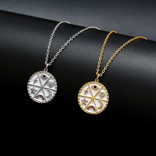 

yishan 1pcs fashion simple micro-inlaid sun and moon stars necklace beautiful wishes for ladies girlfriend jewelry gifts ey6594, Silver