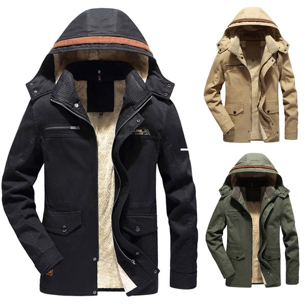 

large size men's winter warm jacket coat casual thicken hooded outwear blouse outdoor fishing slim fit solid overcoat#z, Black;brown