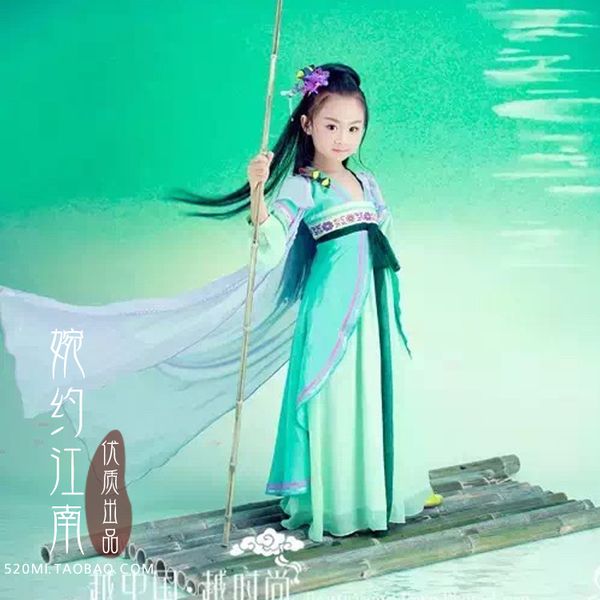 

yi shui wen tang dynasty high waist costume little girl green princess costume hanfu cosplay hanfu for girl, Black;red