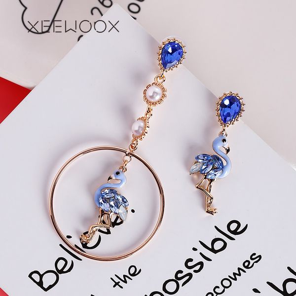 

long drop tassel circle animal flamingo cubic zirconia cute romantic statement drop earring for woman girl xeewoox new 2019 gift, Silver