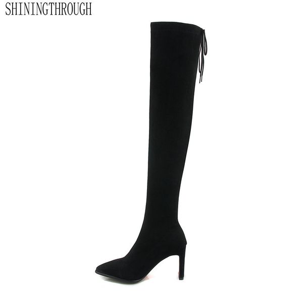 

new women fashion beautiful leg of over the knee high women boots 8cm high heel shoes spring autumn club dancing shoes, Black