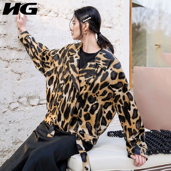 

hg leopard coat women autumn handsome short jacket streetwear motorcycle clothing leather jacket fashion trend jackets zyq1588, Black
