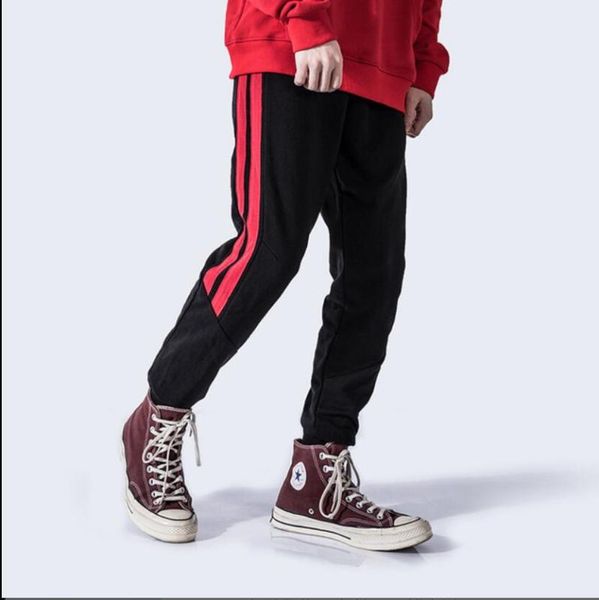 

xhs210 pant мужской side streetwear мода хип-хоп гарем брюки упругие талии jogger sweatpants, Black