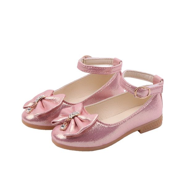 

children leather shoes for girls toddlers kids dress shoes bow-knot rhinestone pendant ankle strap princess flats drop shipping, Black;grey