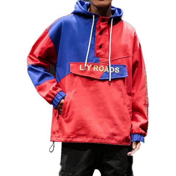 

2019 vintage jacket windbreaker retro pullover hoodie hip hop jeans denim hoodies man patchwork swag skateboard streetwear, Black;brown