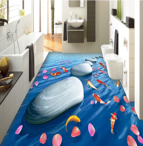 

3d flooring painting flooring papel de parede 3d stone rose flower fish floor