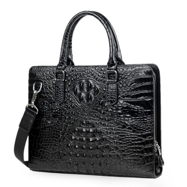 

briefcase genuine handbag shoulder lapmen 100% leather cow computer bag alligator bags tote business natural men briefcase vhqfo, Red;black