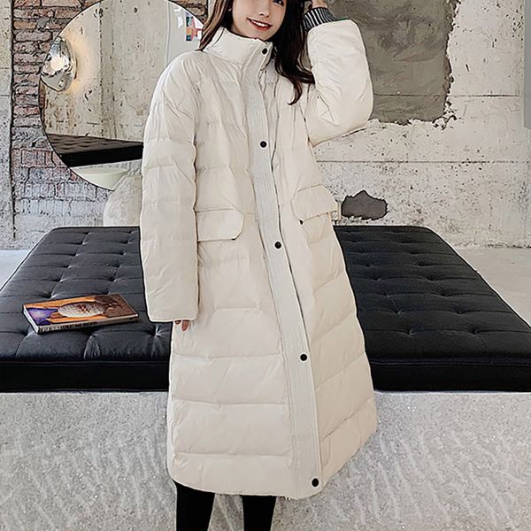 

women ladies parka jackets winter warm jacket duck down jackets women slim long sleeve coats ropa de invierno para mujer #y3, Tan;black