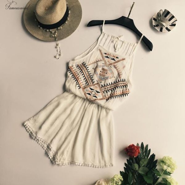 

bohemian embroidery playsuits women rompers lolita folk shorts for holidays beach wear loose bodysuit drop shipping, Black;white