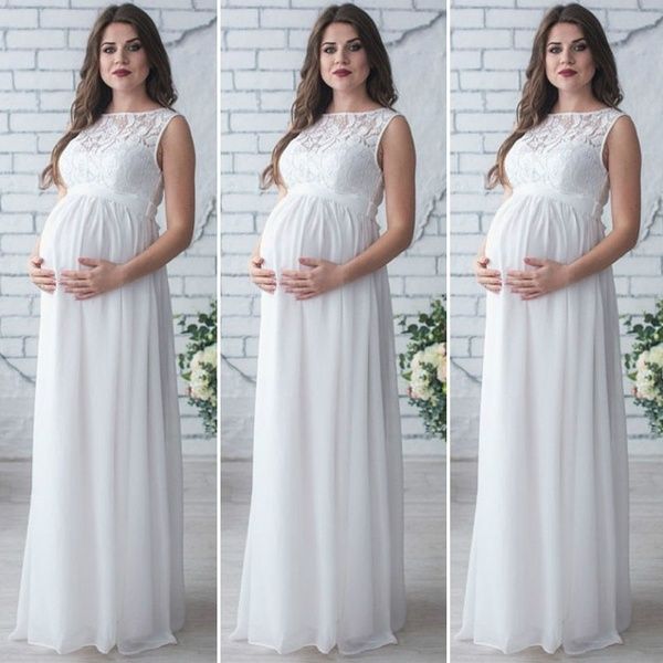 

maternity maxi gown pregnant women lace dress pgraphy p props clothes, White