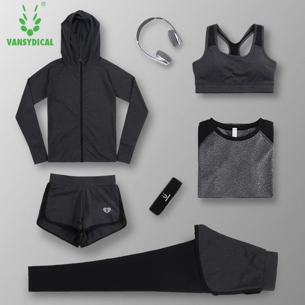 

yoga sets pants+shorts+bra+t shirt+coats women sportswear 5pcs set outdoor running quick dry yoga clothing fitness gym sets, White;red