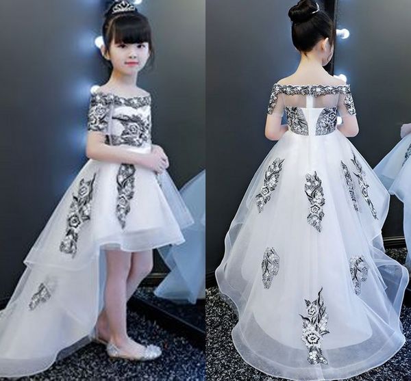 Hallo Lo Blumenmädchenkleider für die Hochzeit von der Schulter Kurzarm Kinder Abendkleid Abendkleinkind Hochzeit Kleider Pageant Kleid