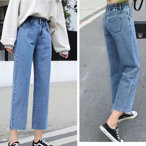 

2020 plus size women's jeans loose high waist jeans wide leg pants streetwear mom student high waist women clothes, Blue