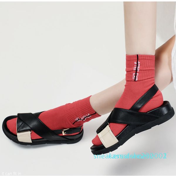 

muffin colors block strap open toe platform sandals women creepers cross band gladiator sandalias buckle wedges heels flip flops s02, Black