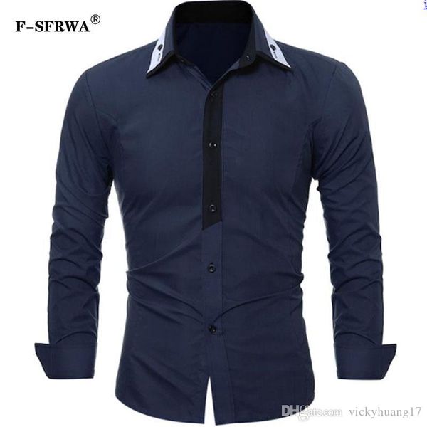 

f-sfrwa brand 2019 fashion male shirt long-sleeves simple and clean casual shirt mens dress shirts slim men 3xl, White;black