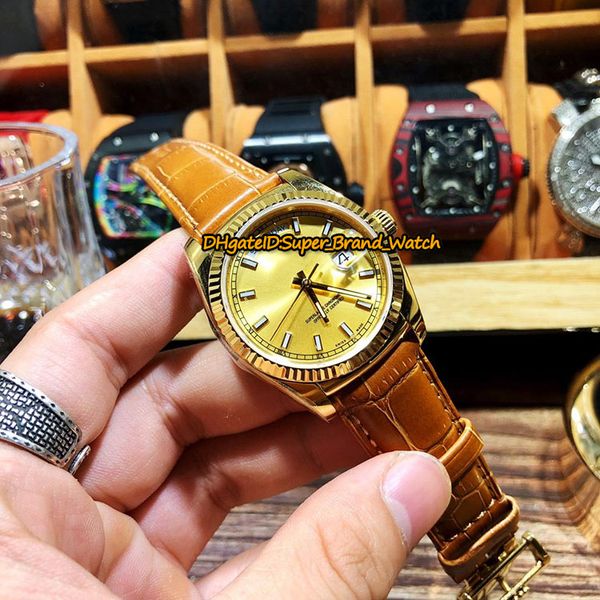 

high version day/date 36 series 118138 gold dial swiss 2836-2 automatic 118135-l(fc) lady watches gold case leather strap watches, Slivery;brown