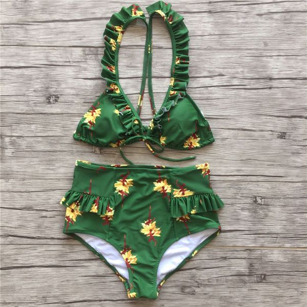 

flower bikini women's push up padded bra bikini set high waist bathing suit swimwear swimsuit beachwear swimming suit