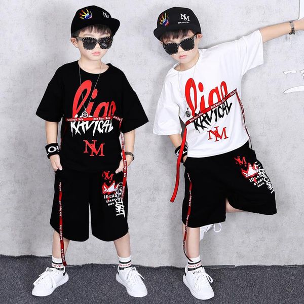 

детская одежда детские костюмы хип-хоп мальчики летние свободные футболки шорты детские рубашки с короткими рукавами барабаны толстовки, White