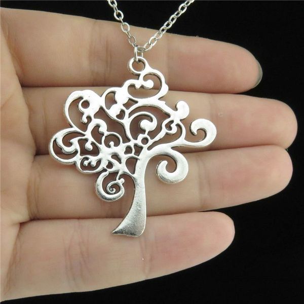 

glowcat q11a30 silver alloy girls women jewelry flower leaf knot tree of life pendant short chain collar necklace 18