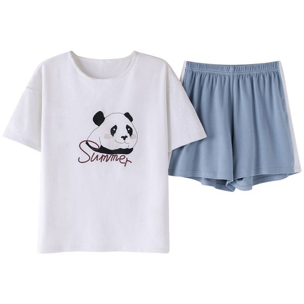 

women pajama sets 2019 new spring cotton shorts pajamas summer breathable cartoon panda print girl pajamas women, Blue;gray