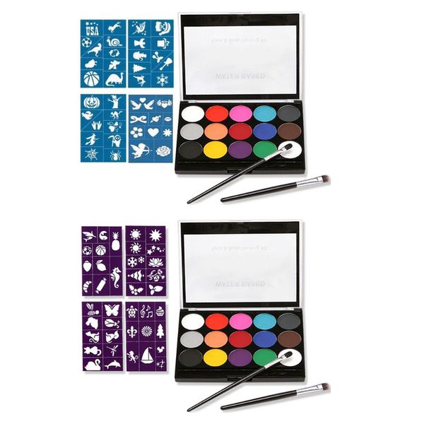 

15 colors non toxic water-soluble body pigments makeup face painting kit with template brush