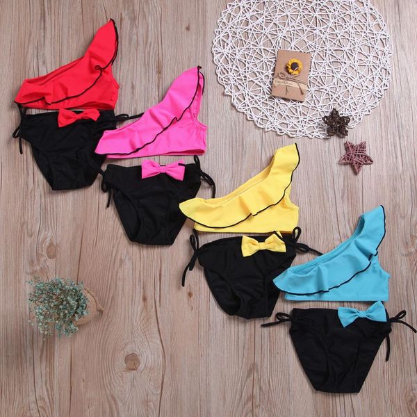 

2020 baby kids girl two piece swimsuit summer child swimwear for water sports bikini swim dress beach bathing costume, White
