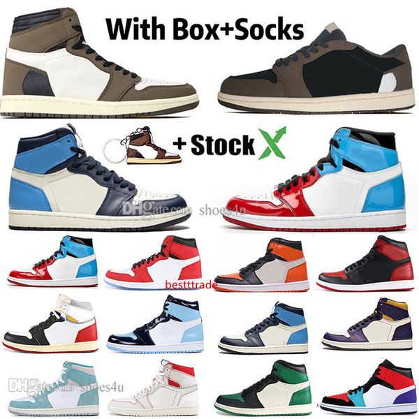 

new 1 high travis scotts low fearless obsidian mens basketball shoes spiderman unc bred banned banned bred toe men sport designer sneakers