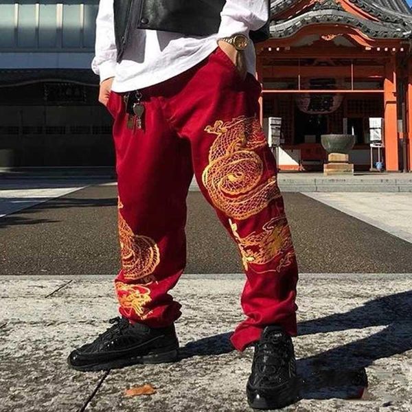 

18fw роскошный европейский китайский дракон вышивка ретро high street fashion повседневная удобная мужская и женская пара черный красный брю, Black