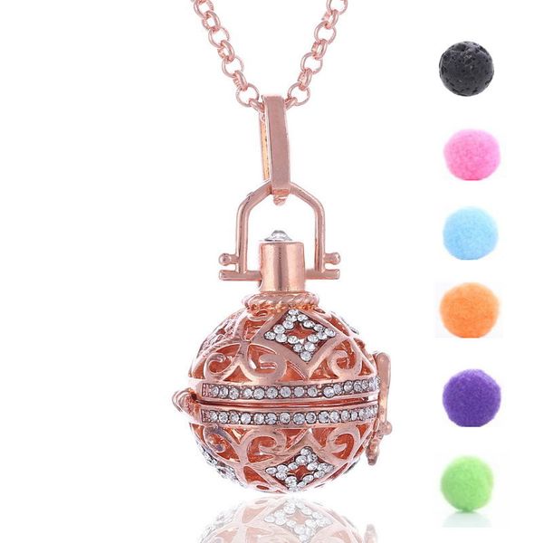 

fashion diffuser essential oil necklaces with 5 cotton ball and 1 lava rock stone crystal cage lockets pendant chains for women diy jewelry, Silver