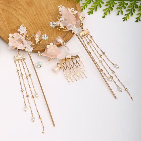 

earrings & necklace forseven ancient chinese style women girls hanfu dress flower crystal pearls hairpins clips hair fork combs headpieces, Silver