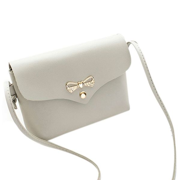 

auau-fashion women's one shoulder bags bowknot hardware decoration pu mini crossbody phone bag light gray