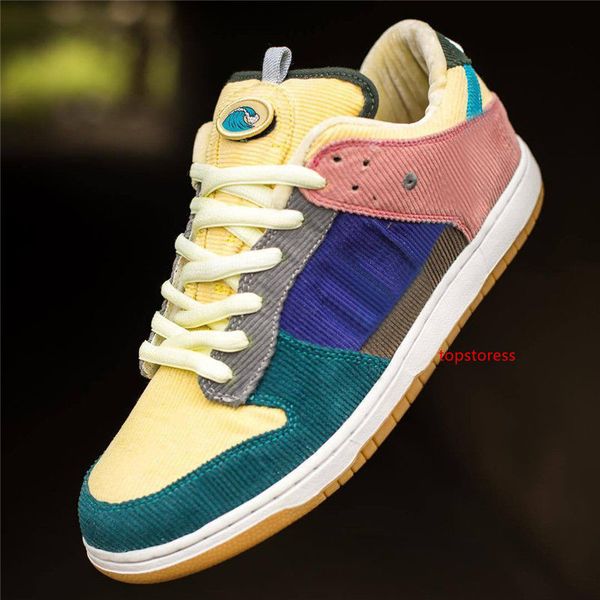 

2019 new custom sean wotherspoon sb dunk low pro og qs corduroy skateboarding shoes men women running shoes blue yellow mens sport sneakers