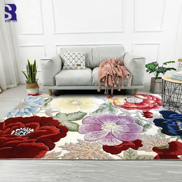 

sunnyrain 1-piece 3d printed flowers carpets for living room area rugs for bedroom short plush bed room carpets large size