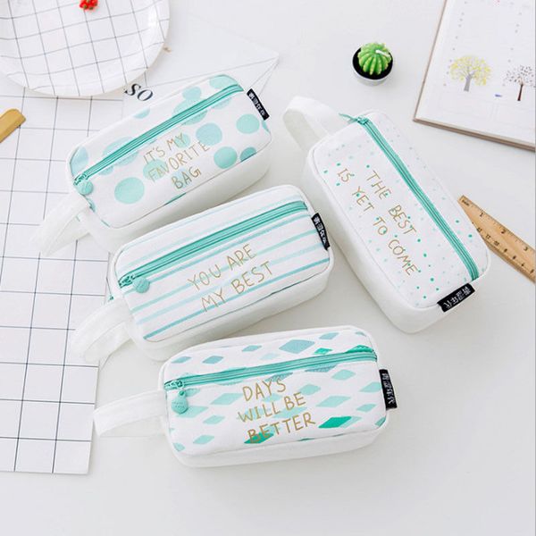 

1pc cute canvas pencil case kawaii pen box stationery pencil bag storage for girls and boys office school suplies large capacity