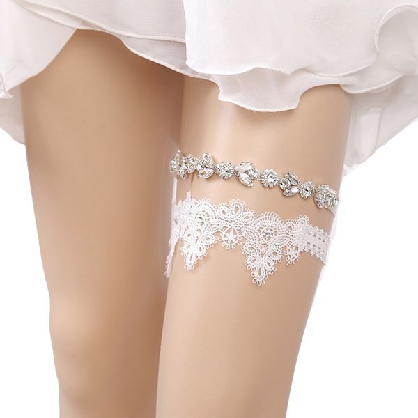 

Sexy Garters Ring Embroidery Wedding Thigh Bride Beading Leg Ring Handmade Rhinestones Lace Garter Bride Legs for Wedding Dress
