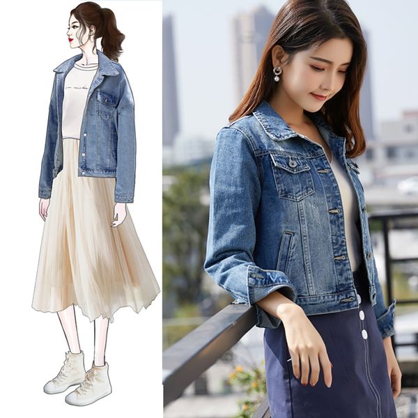 

2019 new spring autumn denim jacket women korean jeans coat short slim coats and jackets women jeans jacket 5098-1 kj2263, Black;brown