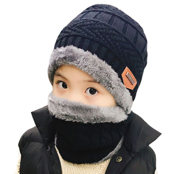 

fashion kids winter warm knitted hat scarf 2pcs set skullies beanies for 3-12 years old boy's children outdoor sport set