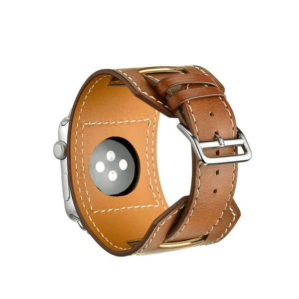 

crested leather cuff strap for apple watch band apple watch 5 4 3 42mm 38mm iwatch band 44mm/40mm bracelet belt watchband, Black;brown