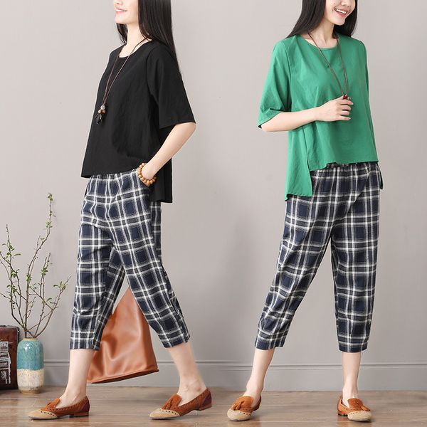 

new fashion summer short sleeve linen cotton shorts plus pants haren slacks womens sets ib0004, White