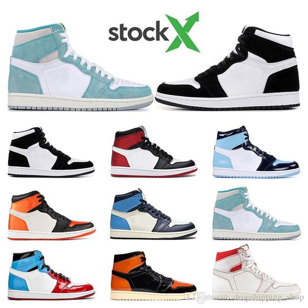 

2020 stock x mens basketball shoes 1s turbo green twist fearless obsidian unc phantom bred toe mens trainer sports sneaker size 5.5-12