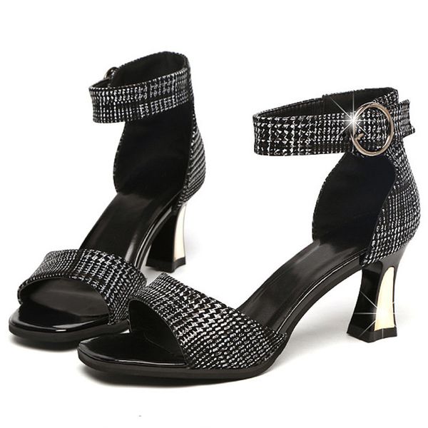 

sandals 2021 fashion women shoes summer women's belt buckle rhinestone sexy, Black
