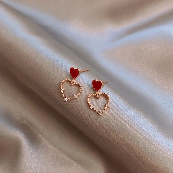 

dominated new contracted temperament small fine crystal heart fashion drop earrings 2019 women selling korean joker earrings, Silver