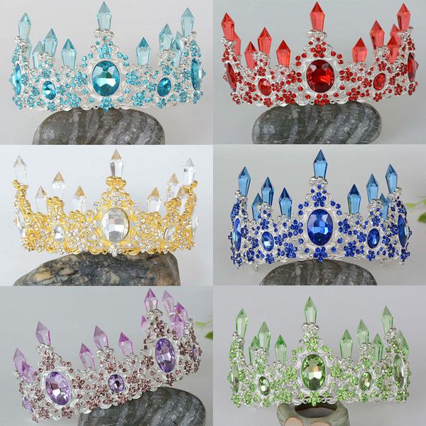 

gold silver color baroque royal blue crystal weddings crown red rhinestone bridal vintage pageant tiara for bride hair accessory, Golden;white
