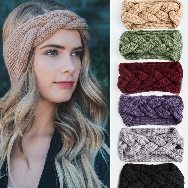 M Mism 2019 Big Bow Fish Bones Winter Girl Knit Headbands Warm